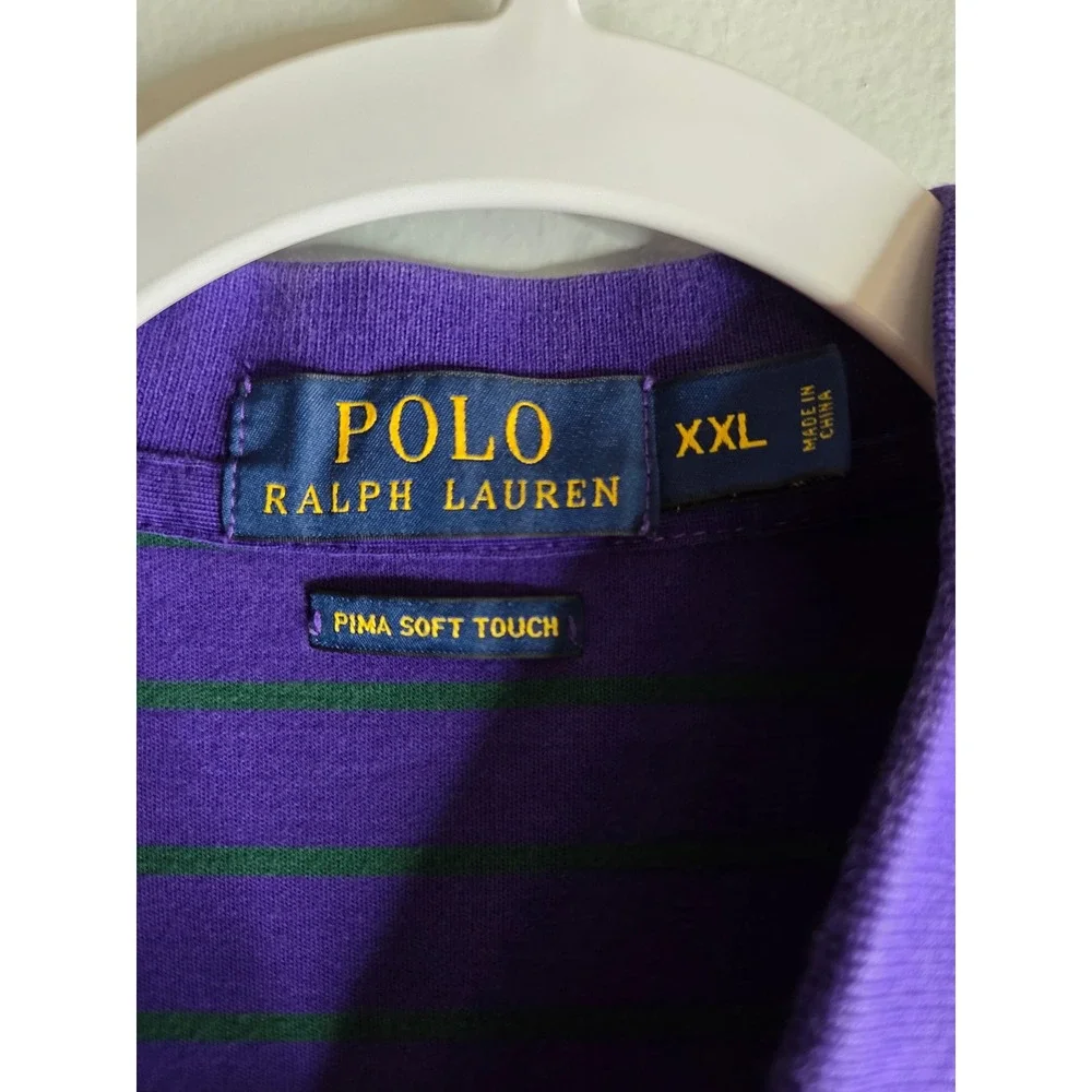 Polo Ralph Lauren Mens XXL Pima Soft Touch Striped Polo Shirt Purple Green 2142